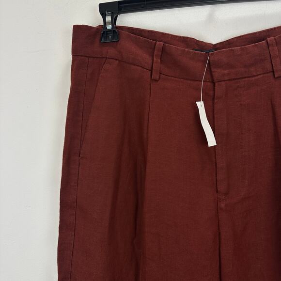 Madewell Slouchy Straight Pants in 100% Linen Henna Brown Relaxed US 10 NWT - Picture 9 of 15